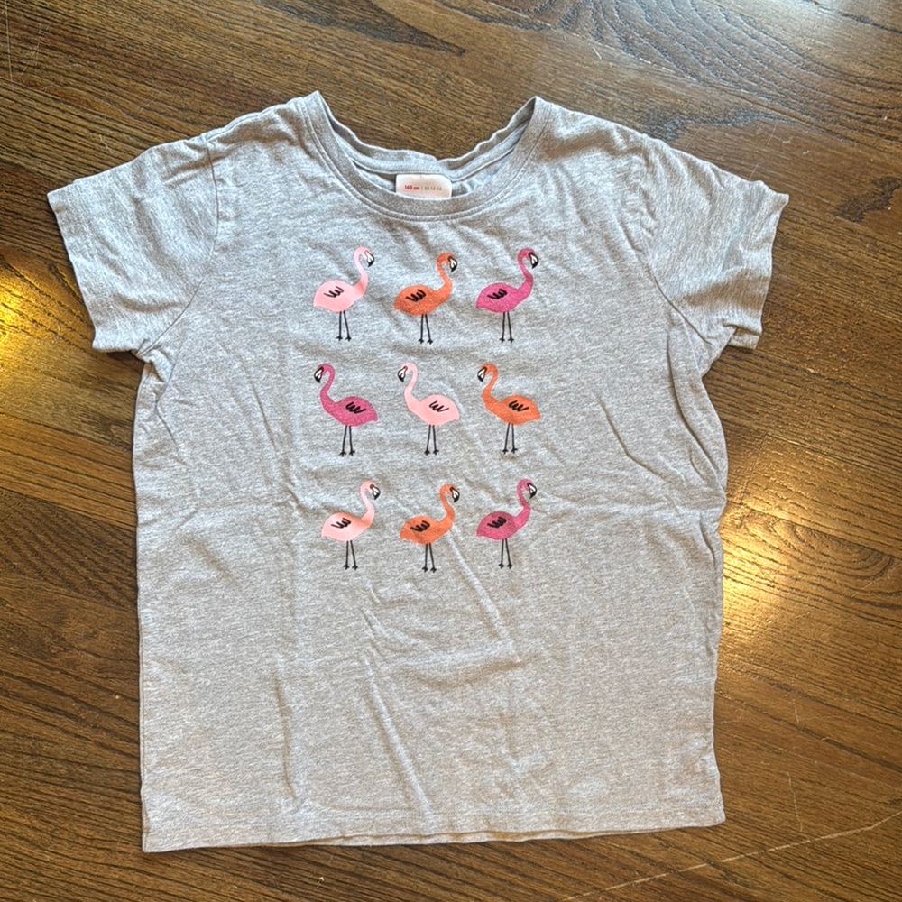 Hanna Anderson Kids Gray Flamingo T-Shirt 160 cm/US 14-16